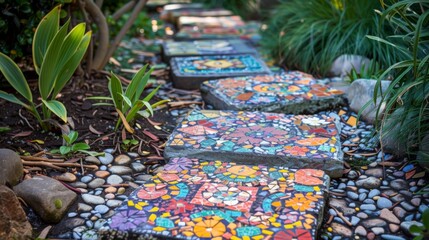 Stone Pathway Adorned With Painted Flowers