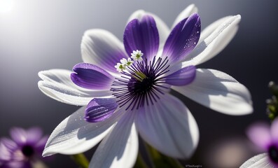 A blue flower grows under the snow, close-up.