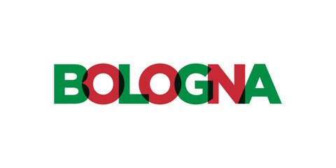 Bologna in the Italia emblem. The design features a geometric style, vector illustration with bold typography in a modern font. The graphic slogan lettering. © SolaruS