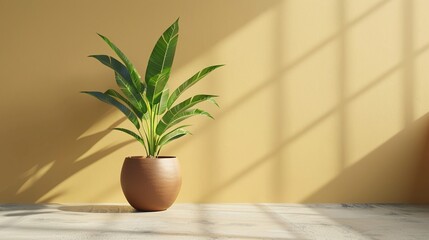 3D rendering in clay style of a potted indoor plant, minimalist design, solid backdrop
