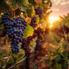 Dawn at the vineyard, wide lens, grape harvest for a fine wine industry wallpaper , cinematic - obrazy, fototapety, plakaty