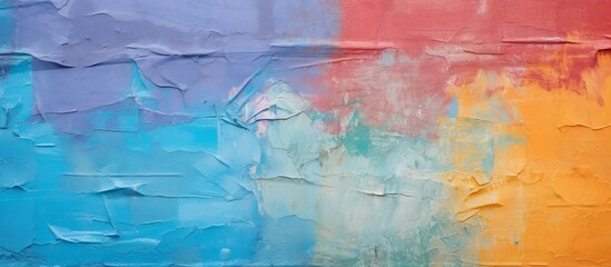 A close up of a vibrant painting featuring shades of waterlike colors such as azure, electric blue, and magenta, creating a fluid and transparent material effect