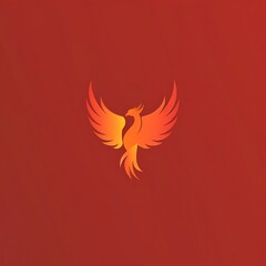 Obraz premium Phoenix minimal vector graphic logo: Phoenix, bird, vector, graphic, logo. Luxury simple minimalist logo of phoenix the chaos life & fire bird. Isolated on red background. Generative AI