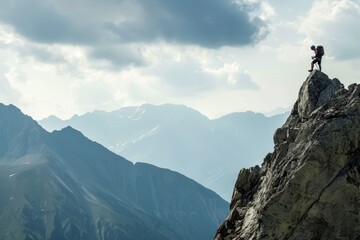 Man Standing on Top of a Mountain With a Backpack
