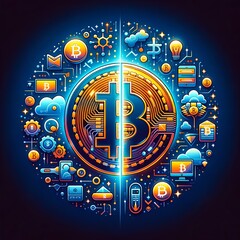 illustration of bitcoin coin on blue background