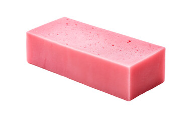 A vibrant pink bar of soap resting on a pristine white background
