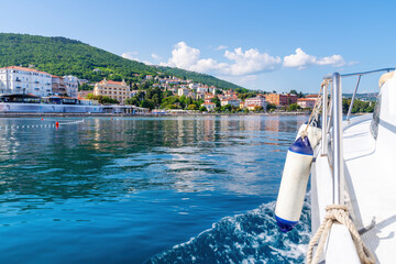 Croatia, beautiful Adriatic coast, Opatija riviera on Kvarner, popular beach and scenic tourist resorts - obrazy, fototapety, plakaty