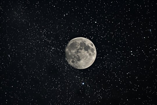 : A night sky with contrasting stars and the moon,