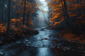 Photo sur Plexiglas Rivière forestière : A peaceful river flowing through a forest