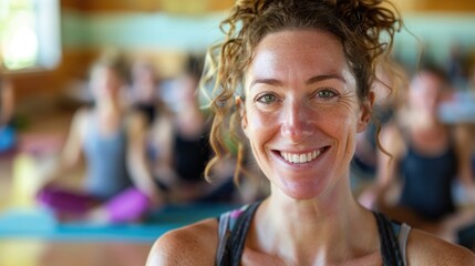 Portrait of smiling woman in yoga class