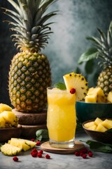 tropical feel pineapple mocktail with raspberry and mint accents