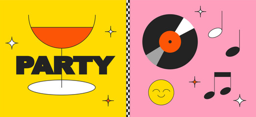 Friday party. Retro vintage styled concert or festival or party flyer or poster design template. Retro party poster. Vector illustration with typography elements
 - obrazy, fototapety, plakaty