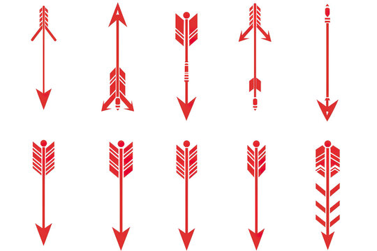Vector type image of nine different types of red arrows. 2d image Ordered in rows and columns. the background of the image is transparent png --ar 3:2 Job ID: 3af27e4c-61f1-49e0-898f-9525d6545a85
