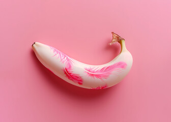 Banana in a trendy summer outfit with an exotic, tropical birds feathers pattern
