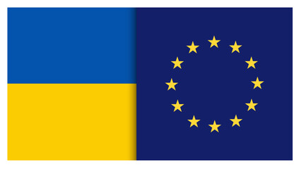 Ukrainian flag and European Union Flag merged together. Ukrainian candidacy for joining EU. Vector Illustration.
