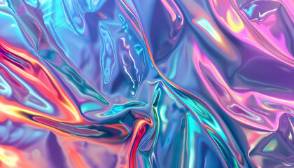 Liquid Holographic Flow, Blue and Pink Fluidity, Dynamic Abstract Design - obrazy, fototapety, plakaty
