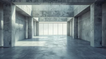 Foto op Canvas An empty, concrete industrial interior space with exposed walls and floor, illuminated by bright, natural light pouring in through an opening in the ceiling. Urban interior background with copy space © Patrycja