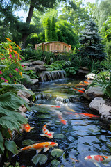 Aesthetically Pleasing Landscaped Garden Accompanying a Vibrant Koi Pond