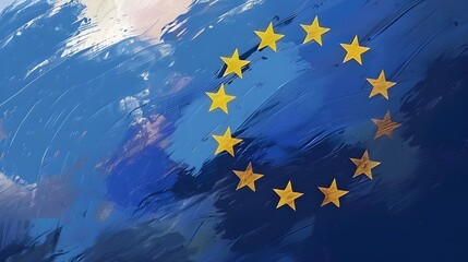 Happy Europe day of European Union with vintage style brush flag background ai generated  - obrazy, fototapety, plakaty