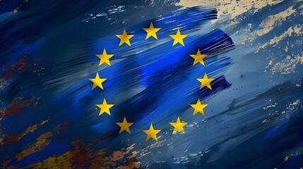 Happy Europe day of European Union with vintage style brush flag background ai generated 