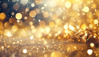 Obraz na płótnie Canvas Magical Winter Wonderland: Gold Sparkling Lights and Falling Stars