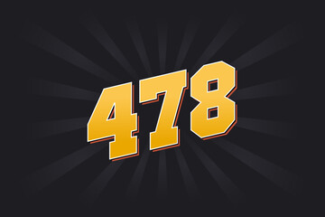Number 478 vector font alphabet. Yellow 478 number with black background