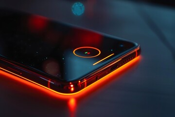 : A sleek and modern smartphone with a glowing logo, seen in a close-up shot