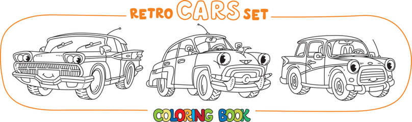 Funny small retro cars with eyes coloring book set - 771717917