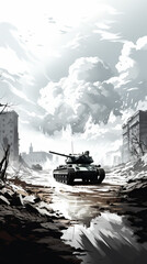 Tank in Post-Apocalyptic Cityscape

