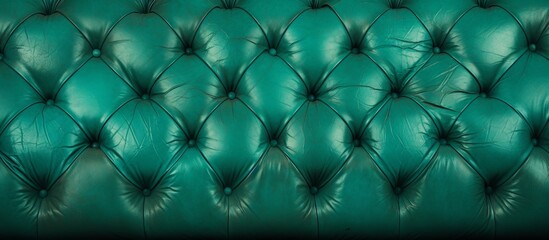 Fototapeta na wymiar A closeup of a green tufted leather couch resembles the pattern and symmetry found in marine biology, with its electric blue color reminiscent of water