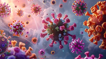 Obraz na płótnie Canvas Microscopic View of Colorful Coronavirus Outbreak and Pandemic Crisis