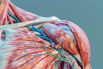 Detailed Anatomy of the Shoulder Highlighting Areas Commonly Affected by Pain and Injury - obrazy, fototapety, plakaty