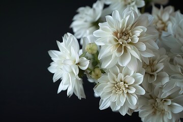 : A still life of white flowers against a dark background