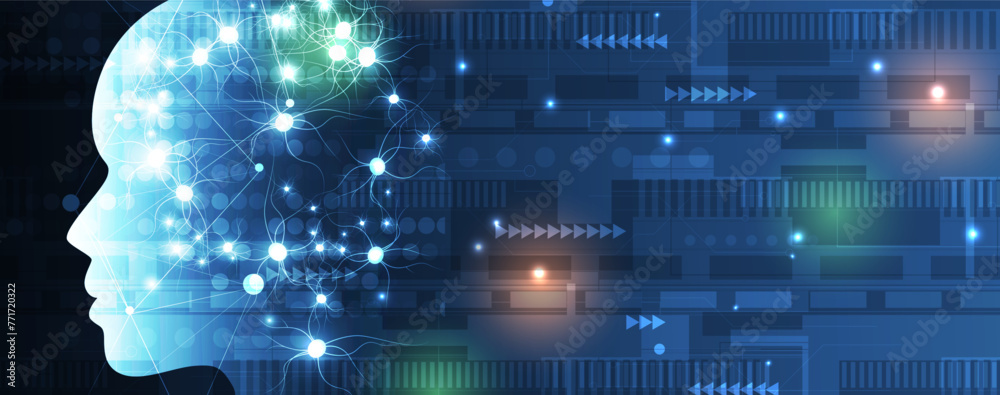 Fototapete Abstract Artificial intelligence. Cloud computing. Machine learning. Technology web background. Virtual concept futuristic background