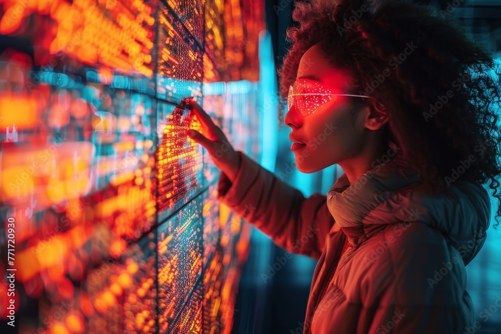 Poster image showcases a female figure interacting with a complex network of illuminated data nodes, repres