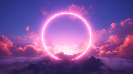 Obraz premium Neon circle frame in the sky