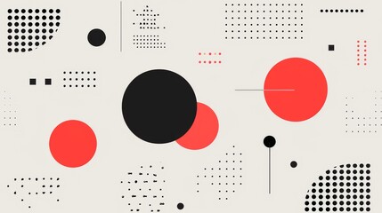  A white background with black, red, and white dots on the bottom half, and black dots on the top of the image - obrazy, fototapety, plakaty
