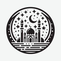 Eid Mubarak Religious Background Vector. Arabic Ornamental Patterned Background of Islamic Mosque, Design Greeting Card for Eid