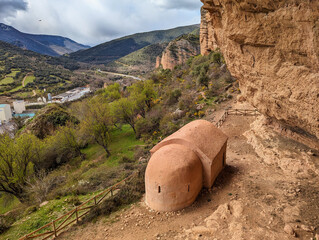 Countryside chapel of San Esteban, romanic style, X century, Viguera village, Cameros, La Rioja,...