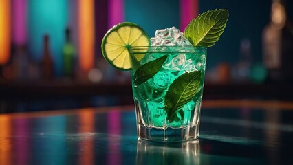 Mint Julep Cocktail at the beach bar. - obrazy, fototapety, plakaty