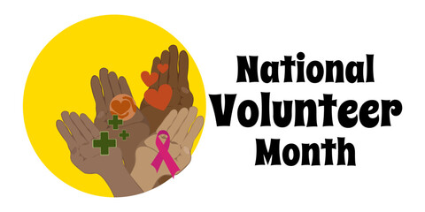 National Volunteer Month, a simple horizontal banner or poster on a socially significant topic