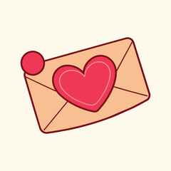 An illustration of a handwritten letter with a heart outline, conveying love and affection. Envelope email icon isolated on background