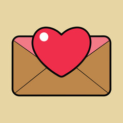 An illustration of a handwritten letter with a heart outline, conveying love and affection. Envelope email icon isolated on background