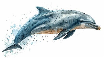 Obraz premium A watercolor depiction of a leaping dolphin emitting bubbles from its mouth