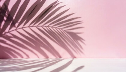 Fototapeta na wymiar Tropical Tranquility: Blurred Palm Leaf Shadows on Light Pink