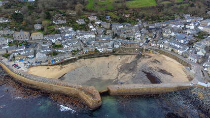 Mousehole Harbour aerial shot