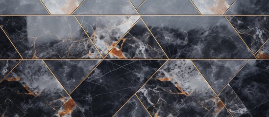 Detailed closeup of a black marble tile showcasing a geometric pattern. The natural material reveals intricate designs resembling scientific patterns