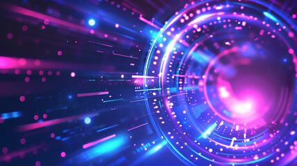 Futuristic digital code with circular blue and purple lines. Illustration of technological progress. banners, brochures, websites. Modern, elegant and dynamic design.