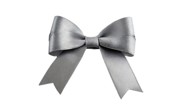 Grey ribbon tie bow, isolated on transparent background.