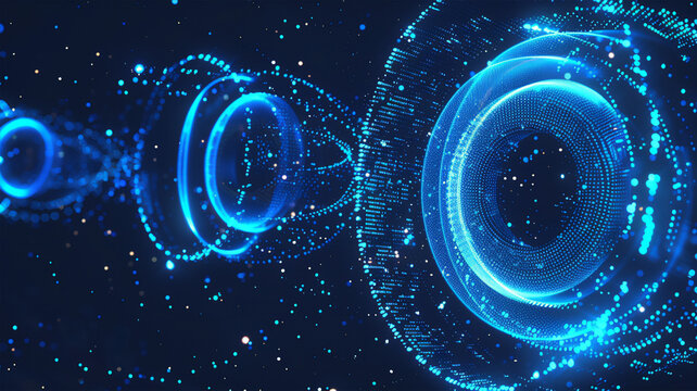 Circular blue lines in digital code depict technological advancement. for banners, brochures and websites, offering a modern, elegant and dynamic design.